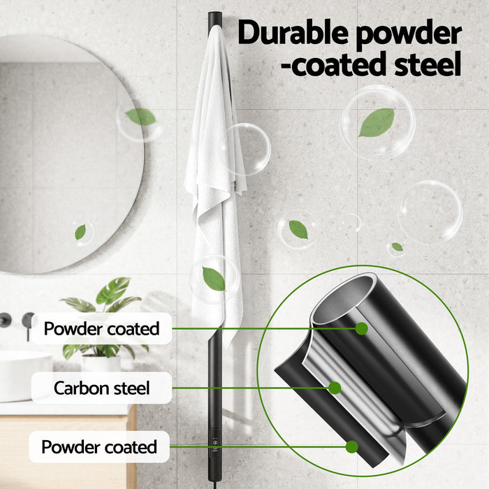 Heated Towel Rail With Timer Vertical Electric Heater Warmer Rack Black