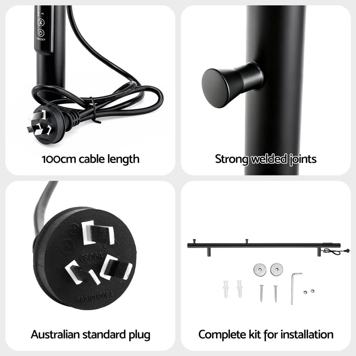 Heated Towel Rail With Timer Vertical Electric Heater Warmer Rack Black