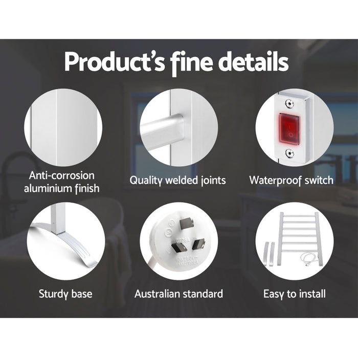 Electric Heated Towel Rail Rack 6 Bars Freestanding Clothes Dry Warmer