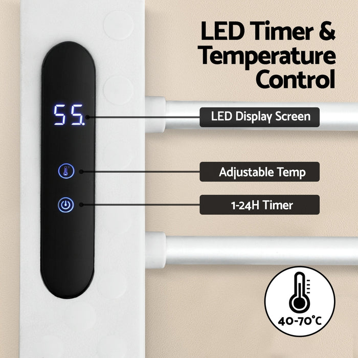 Foldable Electric Heated Towel Rail Rack With 24H Timer
