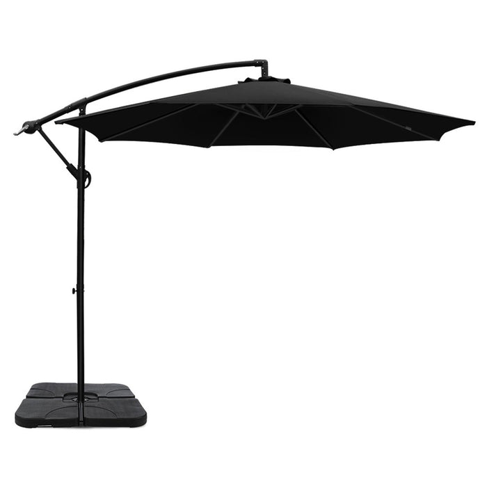 3M Umbrella W/Base Outdoor Cantilever Beach Garden Patio Parasol Black