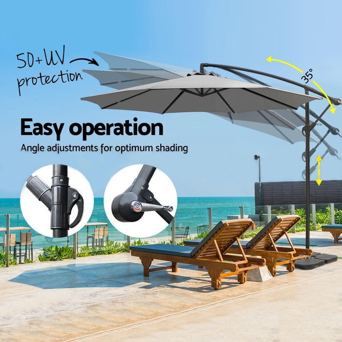 Umbrella Outdoor Umbrellas Cantilever Sun Stand Uv Garden Base Grey 3M