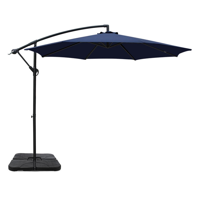 3M Umbrella W/Base Outdoor Cantilever Beach Garden Patio Parasol Navy