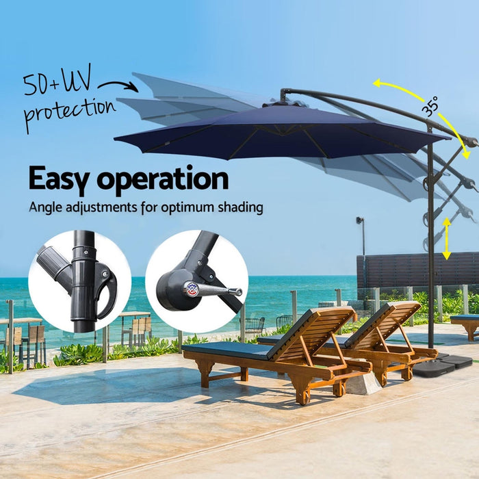 3M Umbrella W/Base Outdoor Cantilever Beach Garden Patio Parasol Navy