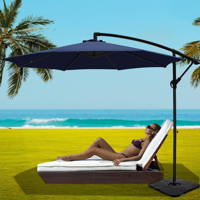 3M Umbrella W/Base Outdoor Cantilever Beach Garden Patio Parasol Navy