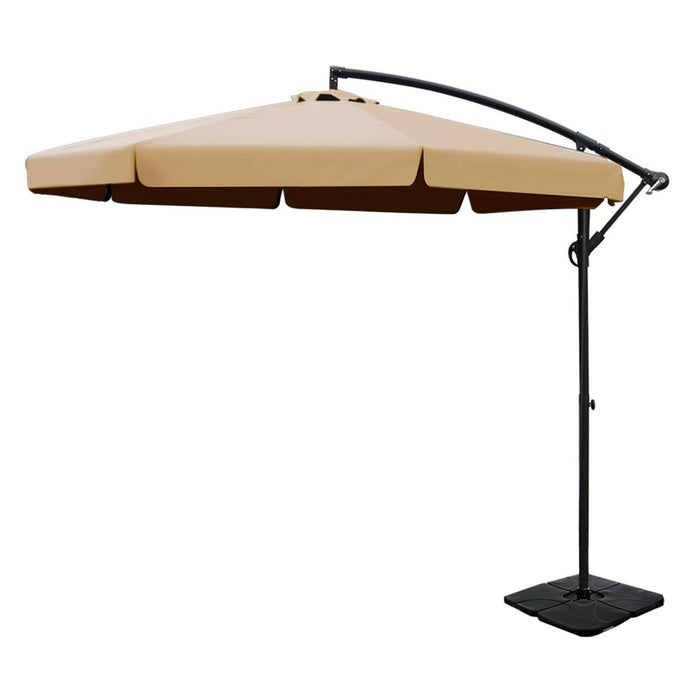 3M Outdoor Umbrella W/Base Cantilever Garden Beach Patio Beige