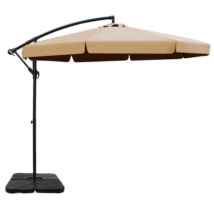 3M Outdoor Umbrella W/Base Cantilever Garden Beach Patio Beige