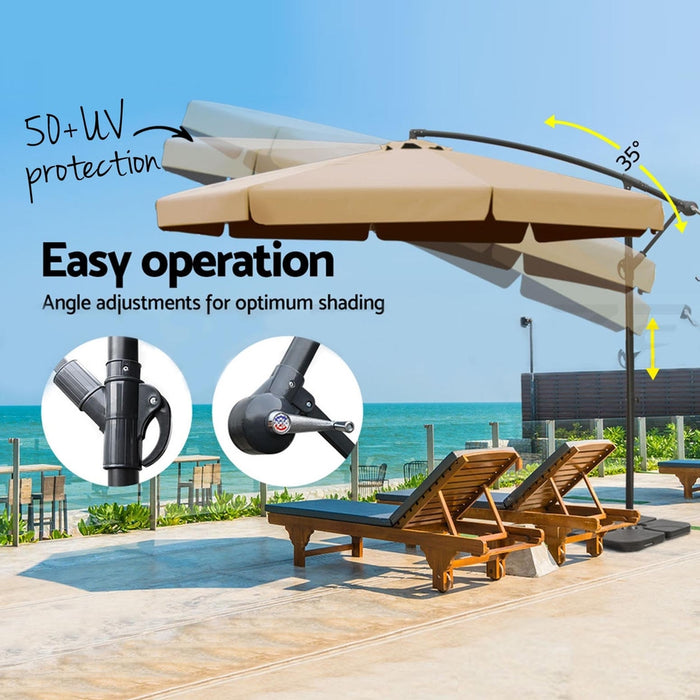 3M Outdoor Umbrella W/Base Cantilever Garden Beach Patio Beige