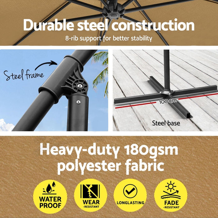 3M Outdoor Umbrella W/Base Cantilever Garden Beach Patio Beige