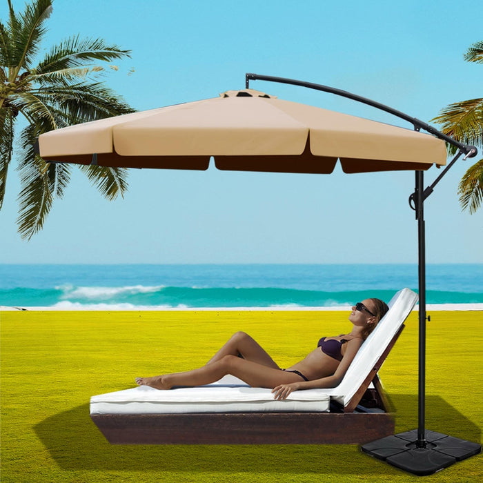 3M Outdoor Umbrella W/Base Cantilever Garden Beach Patio Beige