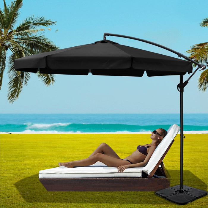 3M Outdoor Umbrella W/Base Cantilever Garden Beach Patio Black