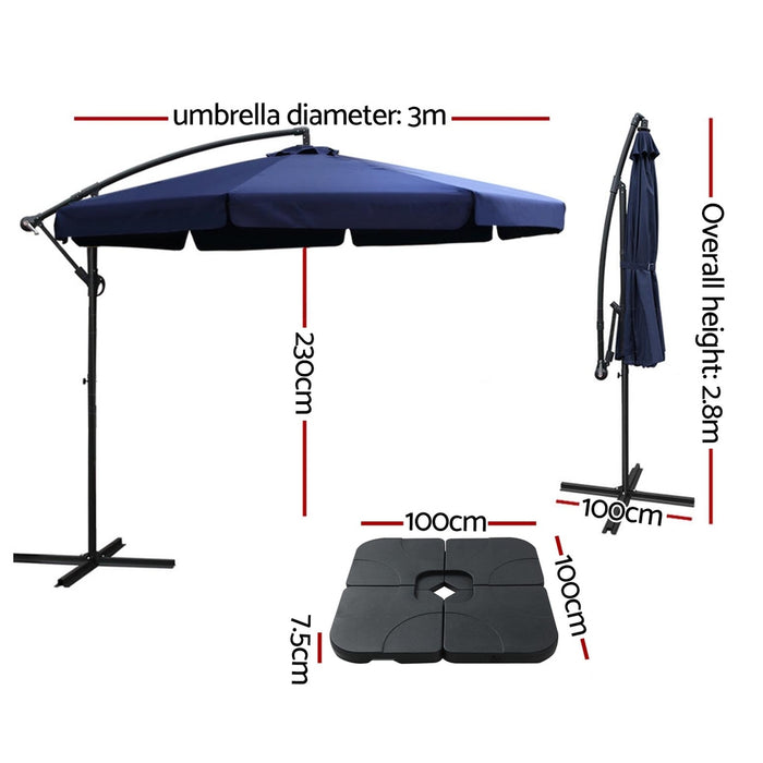 3M Outdoor Umbrella W/Base Cantilever Garden Beach Patio Navy