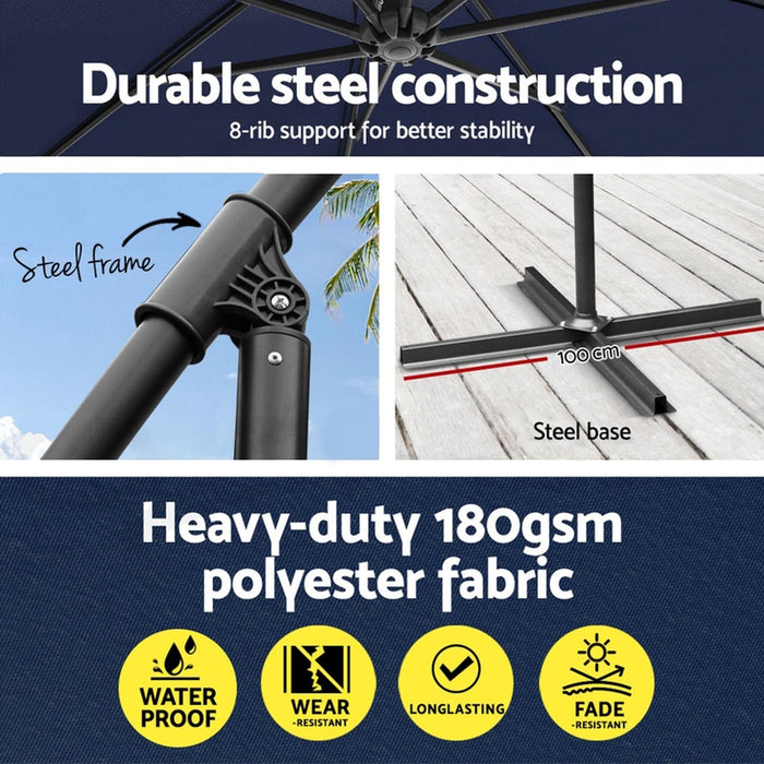 3M Outdoor Umbrella W/Base Cantilever Garden Beach Patio Navy