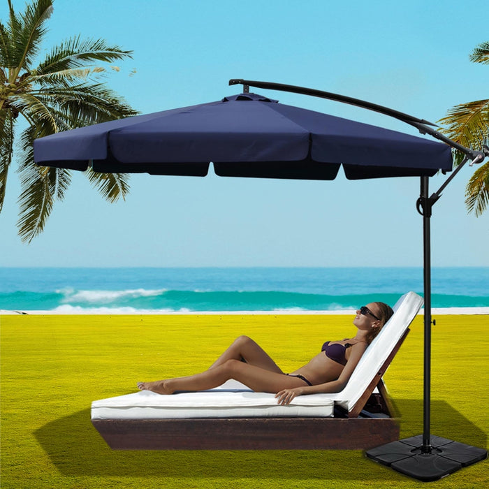 3M Outdoor Umbrella W/Base Cantilever Garden Beach Patio Navy