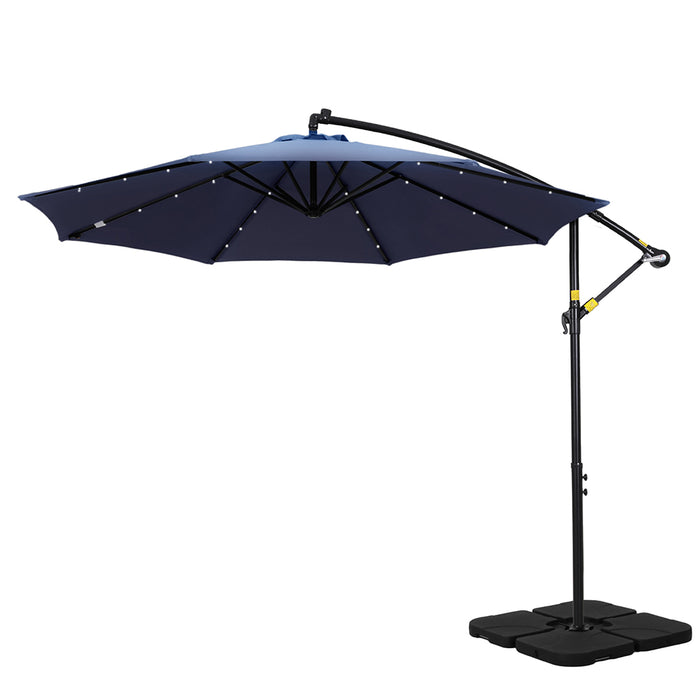 Outdoor Umbrella 3M Cantilever Beach Led W/Base Garden Shade Patio Navy