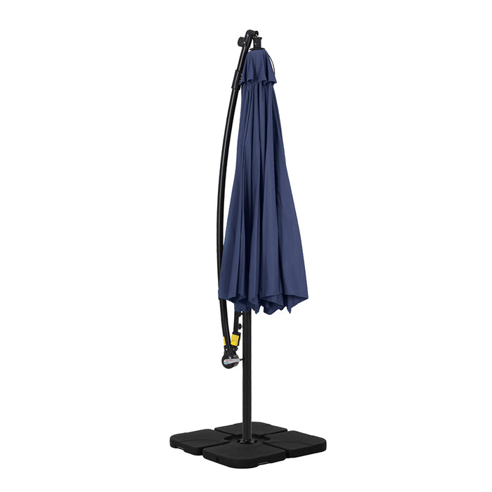 Outdoor Umbrella 3M Cantilever Beach Led W/Base Garden Shade Patio Navy