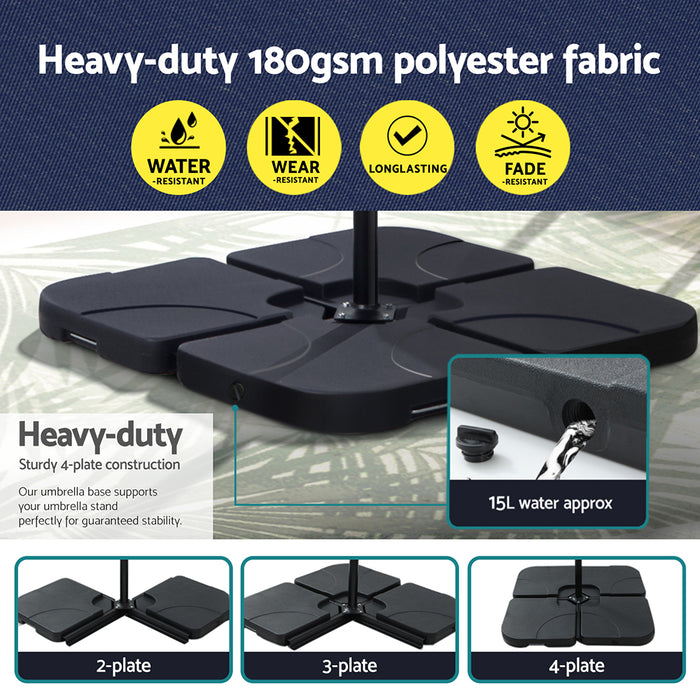 Outdoor Umbrella 3M Cantilever Beach Led W/Base Garden Shade Patio Navy