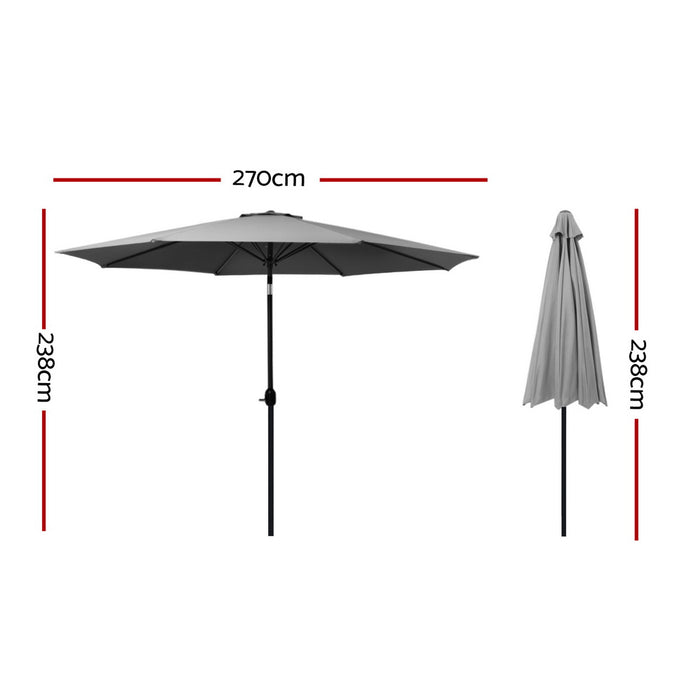 Outdoor Umbrella 2.7M Beach Pole Garden Tilt Sun Patio Uv Charcoal