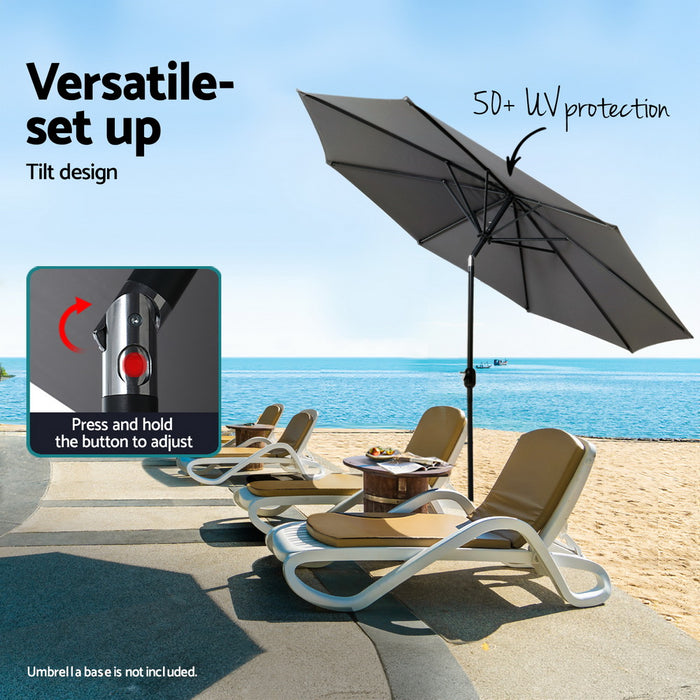 Outdoor Umbrella 2.7M Beach Pole Garden Tilt Sun Patio Uv Charcoal