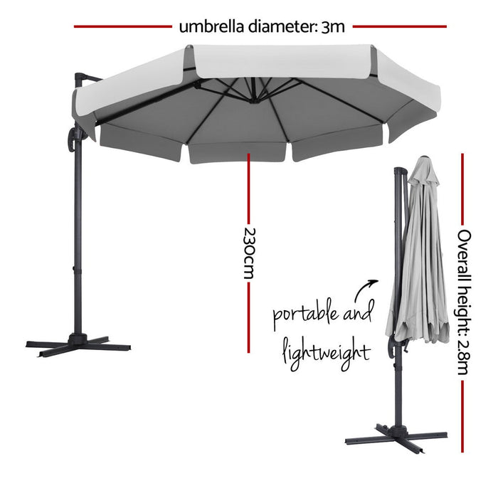 NZ LOCAL STOCK-3M Outdoor Umbrella Cantilever 360 Degree Tilt Beach Roma Grey