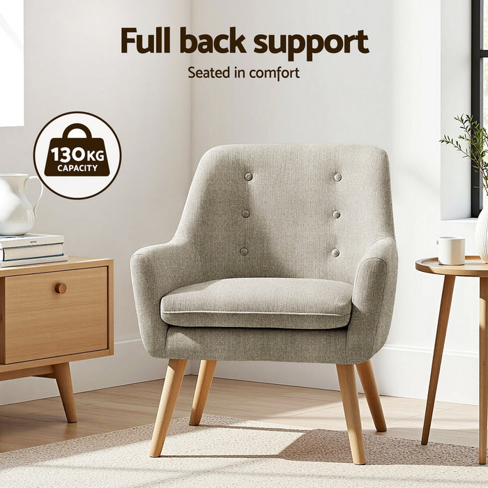 2X Armchair Lounge Chair Accent Tub Chair Beige Anne