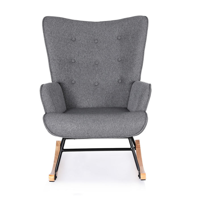 Rocking Armchair Nursing Chair Linen Fabric Grey