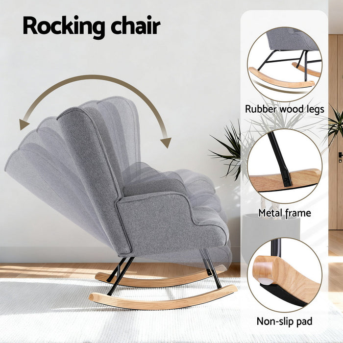Rocking Armchair Nursing Chair Linen Fabric Grey