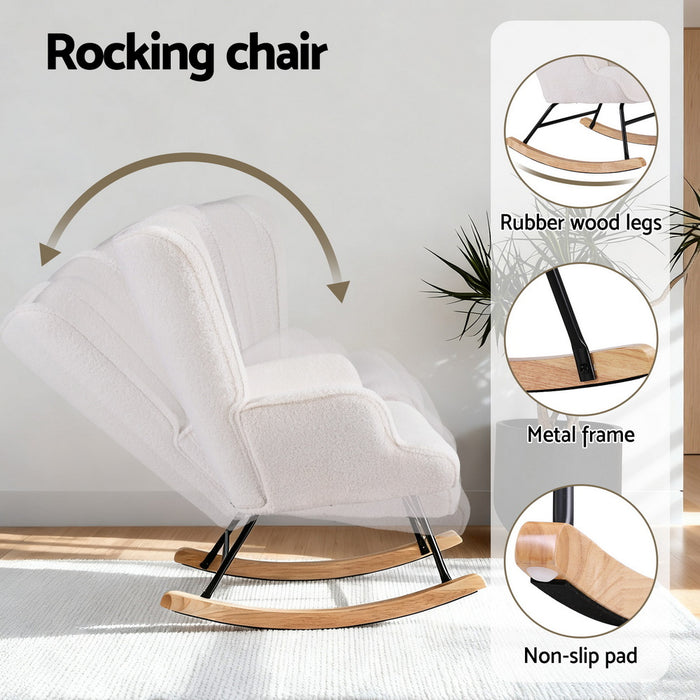 Rocking Armchair Nursing Chair Boucle Fabric White