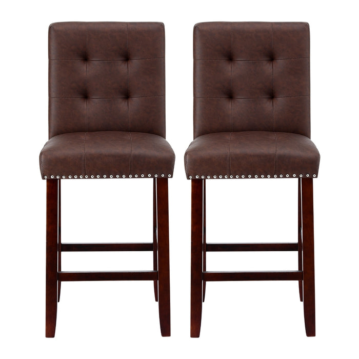 2X Bar Stools Kitchen Dining Chairs Counter Pu Leather Wooden Ada Brown