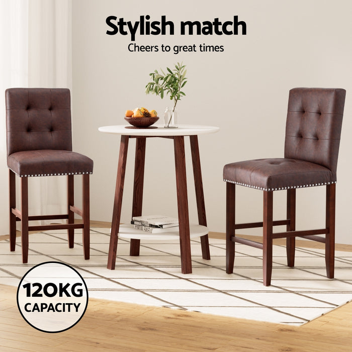 2X Bar Stools Kitchen Dining Chairs Counter Pu Leather Wooden Ada Brown