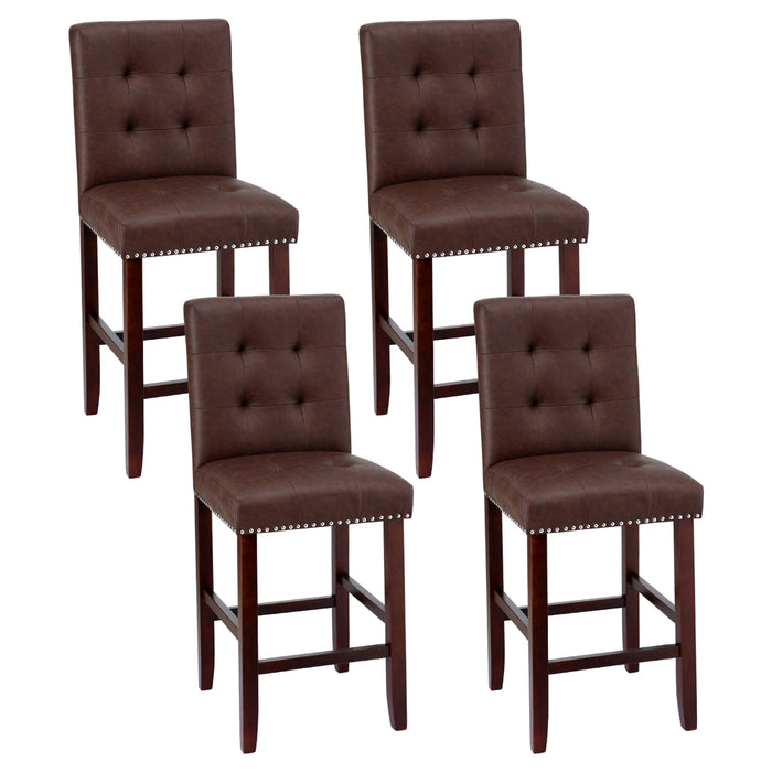4X Bar Stools Kitchen Dining Chairs Counter Pu Leather Wooden Ada Brown