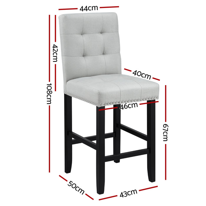 2X Bar Stools Kitchen Dining Chairs Counter Fabric Stool Wooden Ada Grey