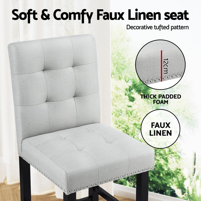 2X Bar Stools Kitchen Dining Chairs Counter Fabric Stool Wooden Ada Grey