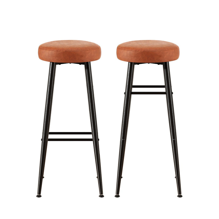 2X Bar Stools Kitchen Dining Chairs Counter Round Pu Leather Lane Brown