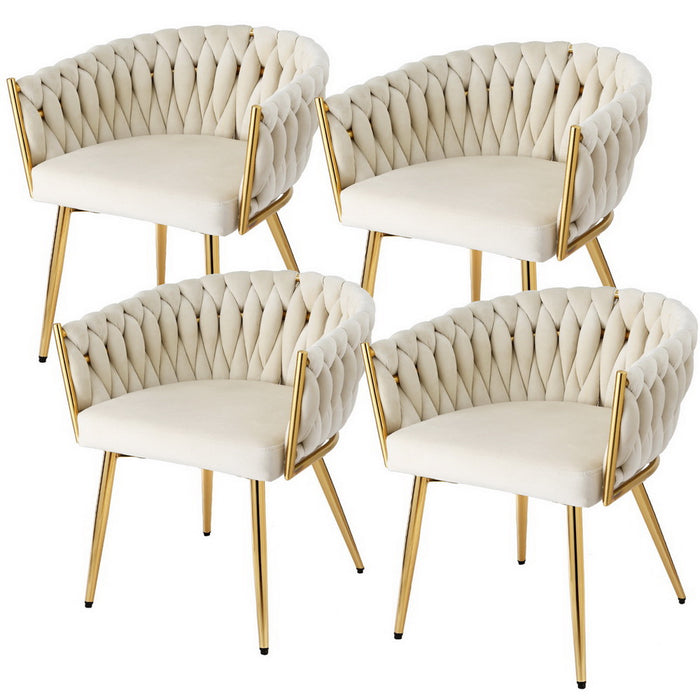 1 Set Of 4 Dining Chairs Velvet Armchair Beige