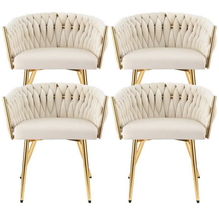 1 Set Of 4 Dining Chairs Velvet Armchair Beige