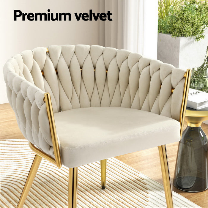 1 Set Of 4 Dining Chairs Velvet Armchair Beige