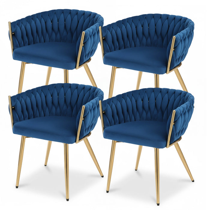 1 Set Of 4 Dining Chairs Velvet Weaving Armchair Blue