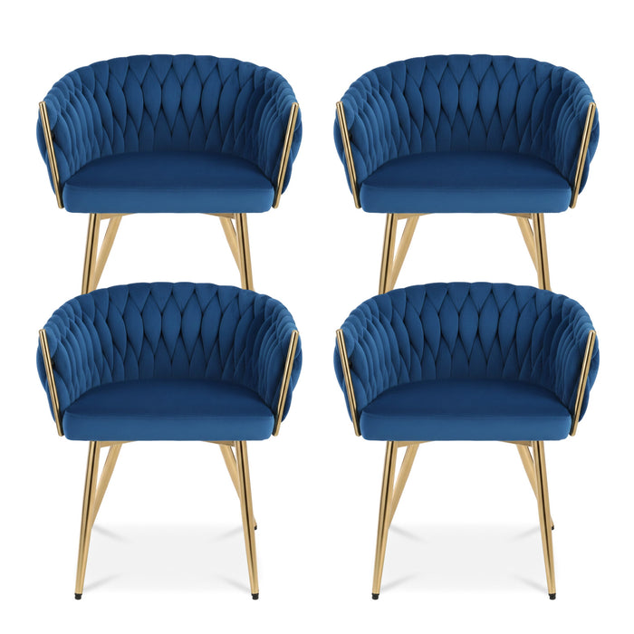 1 Set Of 4 Dining Chairs Velvet Weaving Armchair Blue