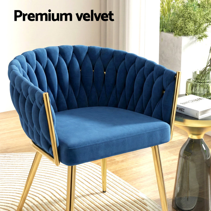1 Set Of 4 Dining Chairs Velvet Weaving Armchair Blue