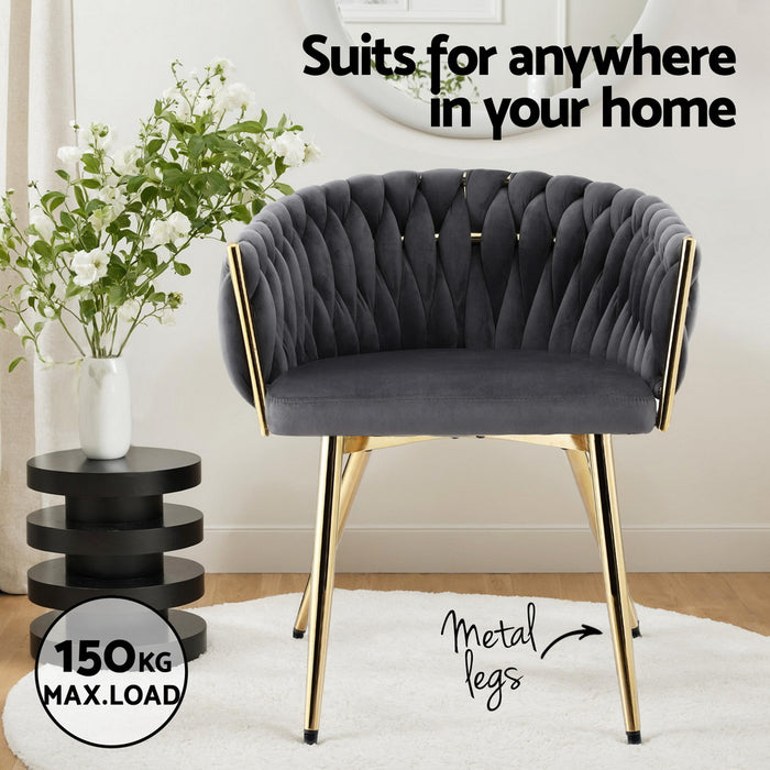 1 Set Of 2 Dining Chairs Velvet Armchair Grey