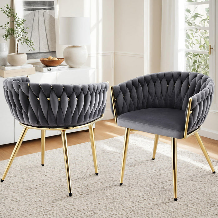 1 Set Of 2 Dining Chairs Velvet Armchair Grey