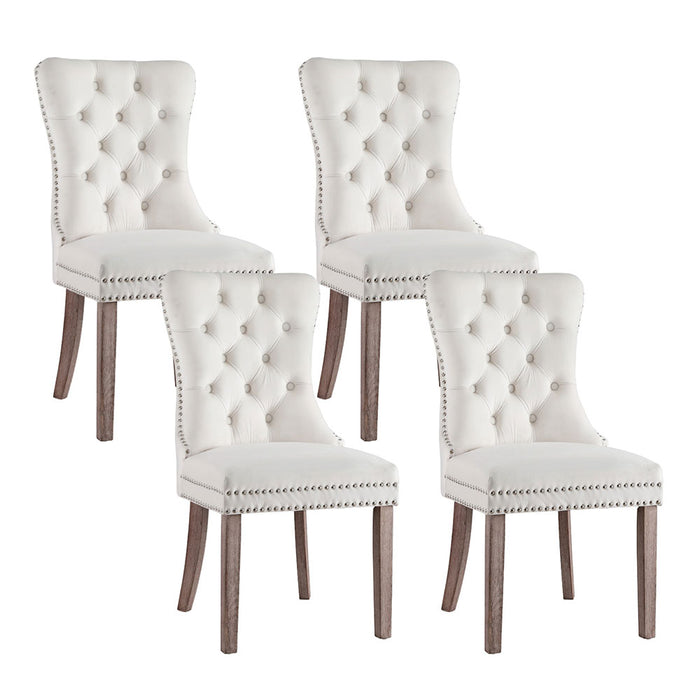 1 Set Of 4 Dining Chairs Beige Velvet