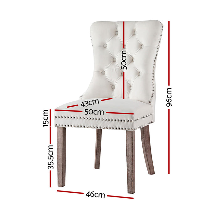 1 Set Of 4 Dining Chairs Beige Velvet