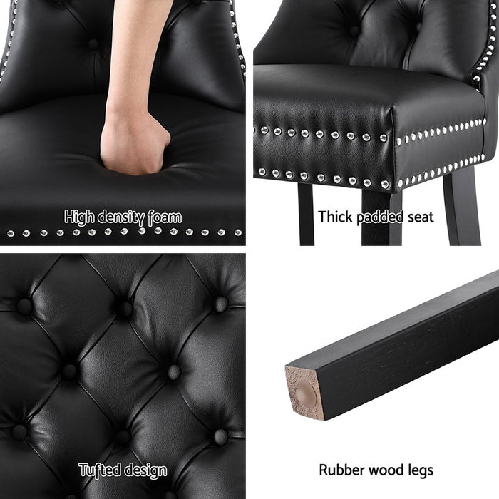 1 Set Of 2 Dining Chairs Black Leather