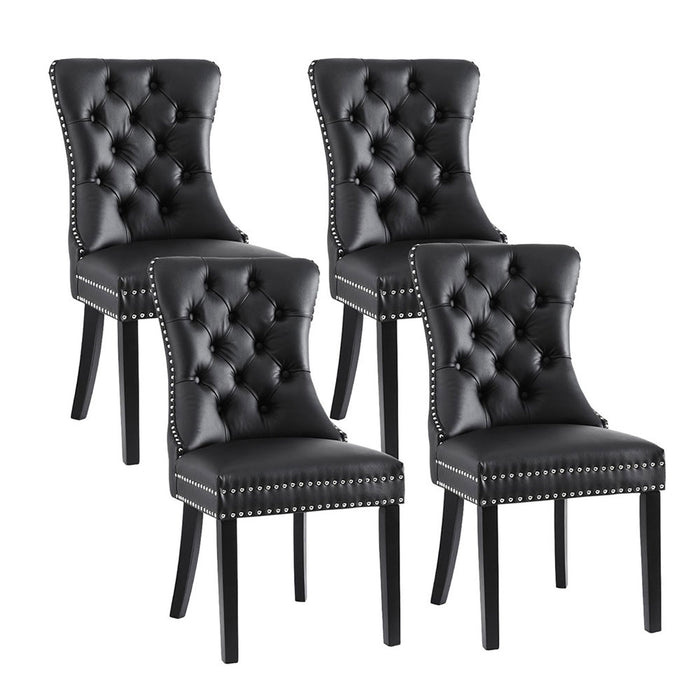 1 Set Of 4 Dining Chairs Black Leather