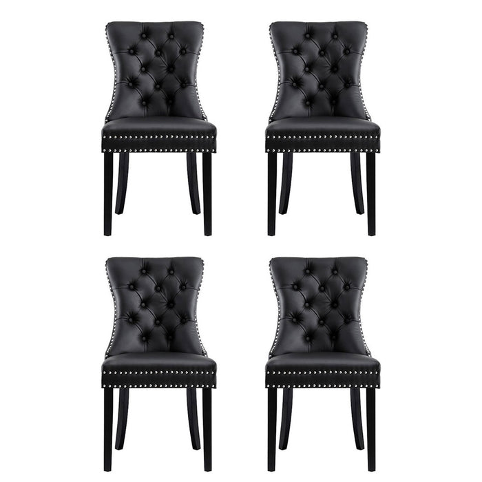 1 Set Of 4 Dining Chairs Black Leather