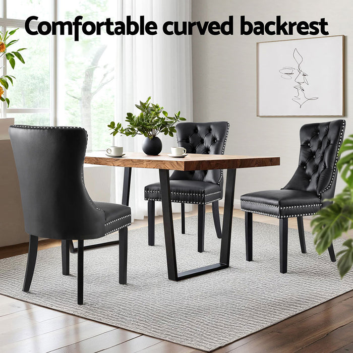 1 Set Of 4 Dining Chairs Black Leather