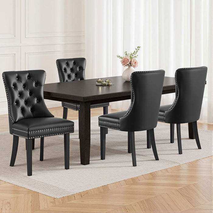 1 Set Of 4 Dining Chairs Black Leather