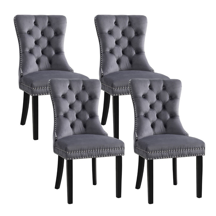 1 Set Of 4 Dining Chairs Grey Velvet
